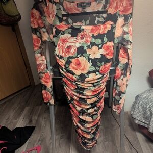 Floral Print Dress - Black and Pink